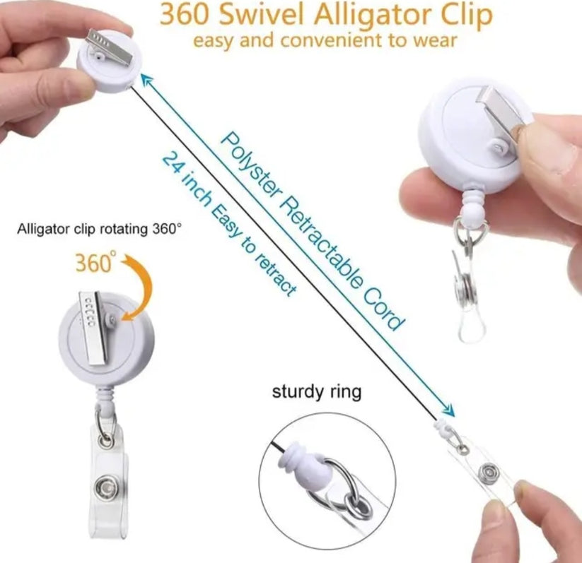 RN with black stethoscope badge reel