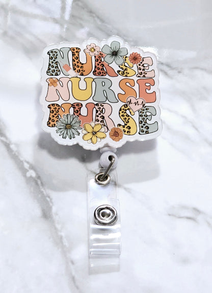 Nurse w Flowers Badge Reel