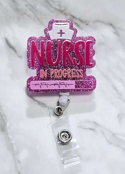 Nurse in Progress Pink Badge Reel