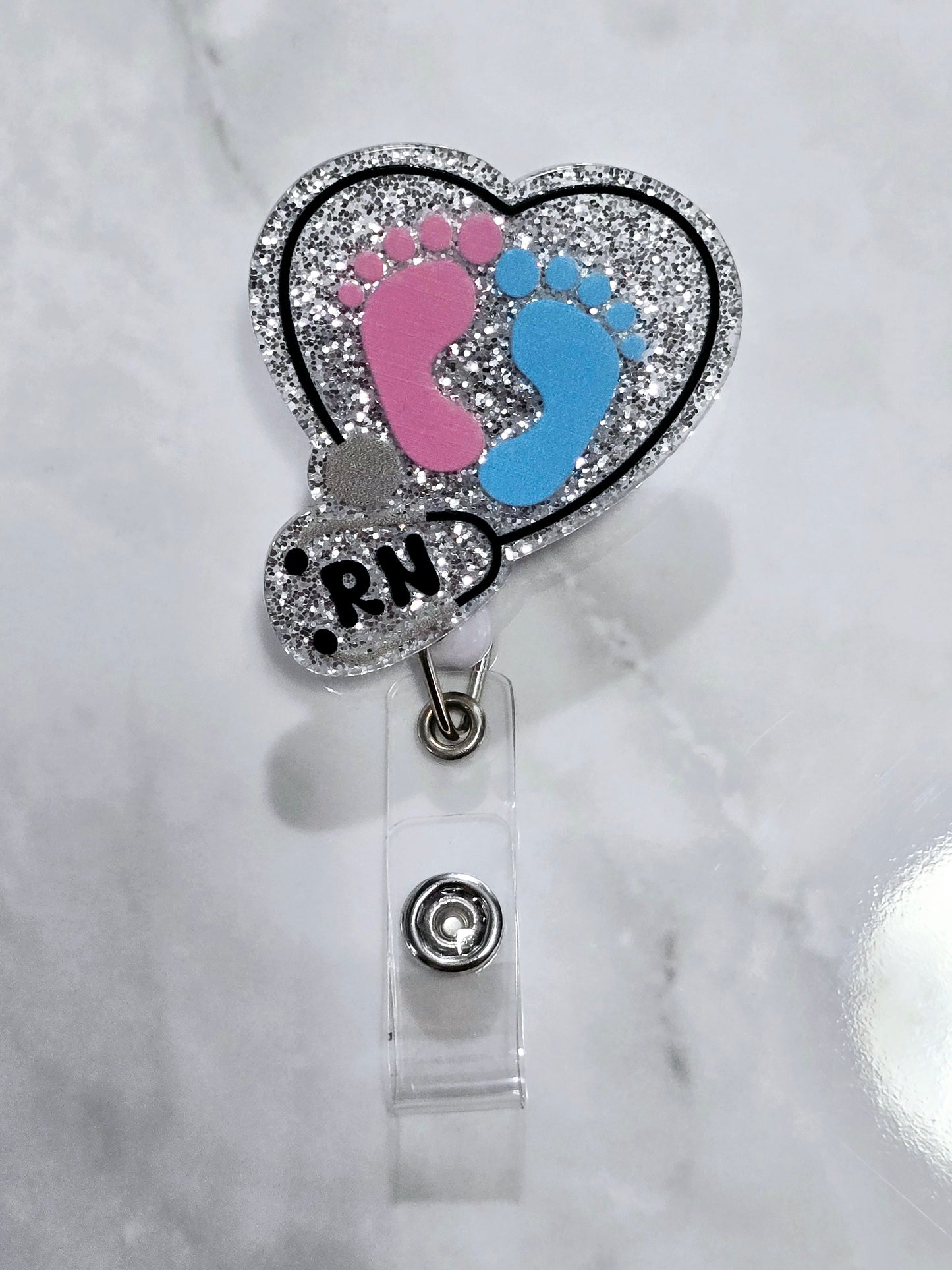 RN with footprints Badge Reel